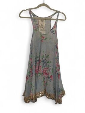 Free People One Ends in Sequins Blue Floral Racerback Mini Dress